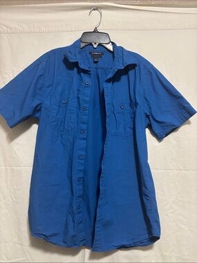 Croft & Barrow Blue Fishing Style Short Sleeve Button-Down Shirt Youth Small